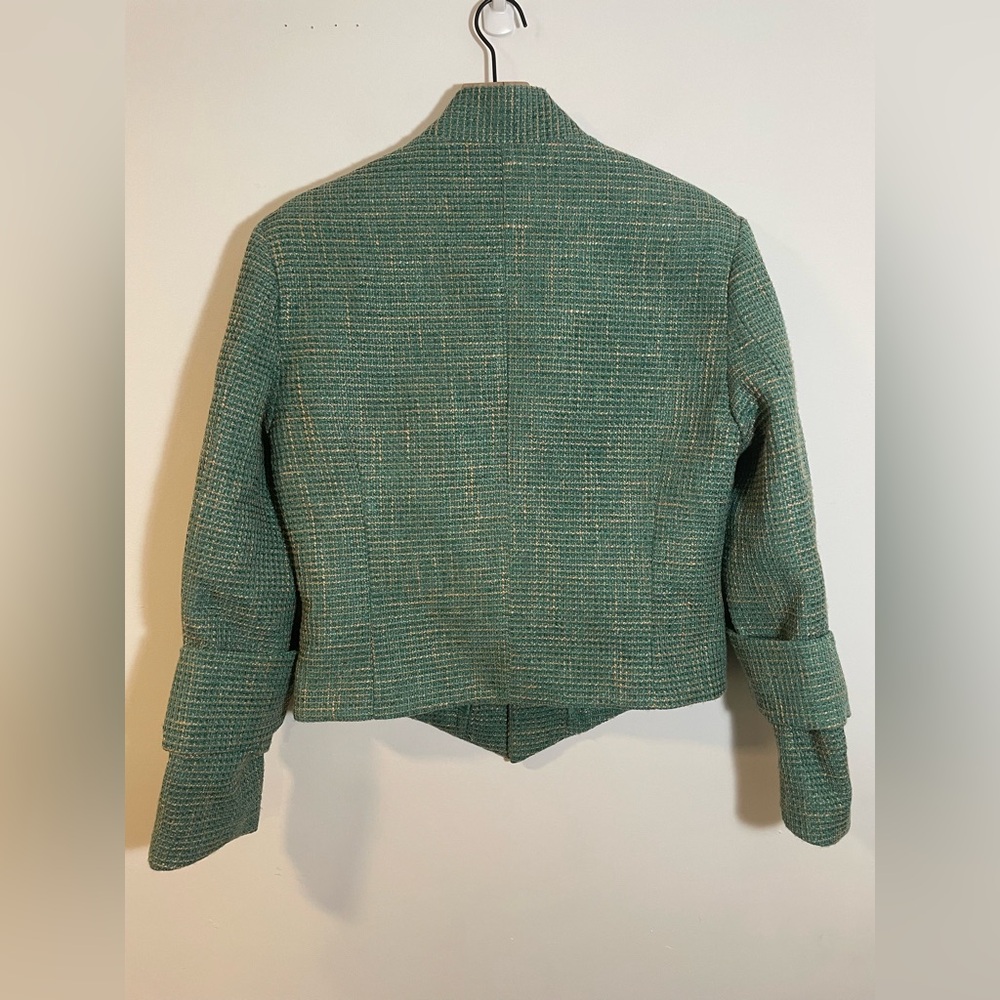 ORTTU Star Neck Jacket Green Tweed Gold Accents Size Medium Military Glamor $290 - Picture 8 of 13